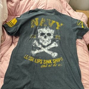Grunt style  Skull & Crossbones Graphic Tee - Black with Yellow US NAVY